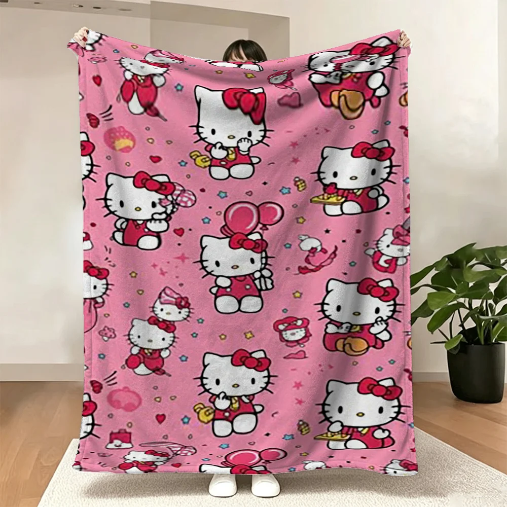 Pink Cartoon Cat Print Flannel Throw Blanket Soft Warm Bed Sofa Cover Home Decor for Girls Kids