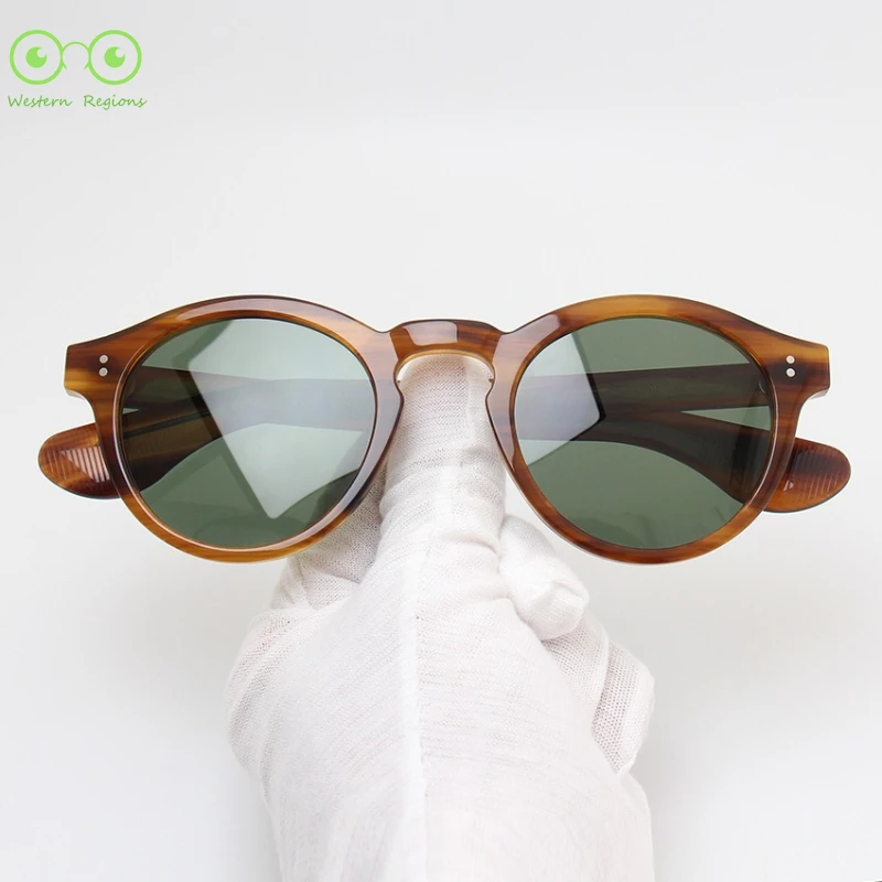 

Celebrity's pure handmade glasses brown striped frame literary acetate sunglasses UV400 trendy men and women's style outdoor
