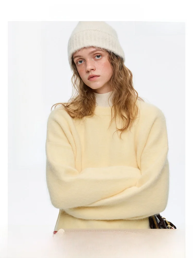 

VEGA CHANG Women's Rabbit Velvet Knitwear Loose Comfortable Sle Winter Faion Soft Straight Tube Long Sve round Ne Top