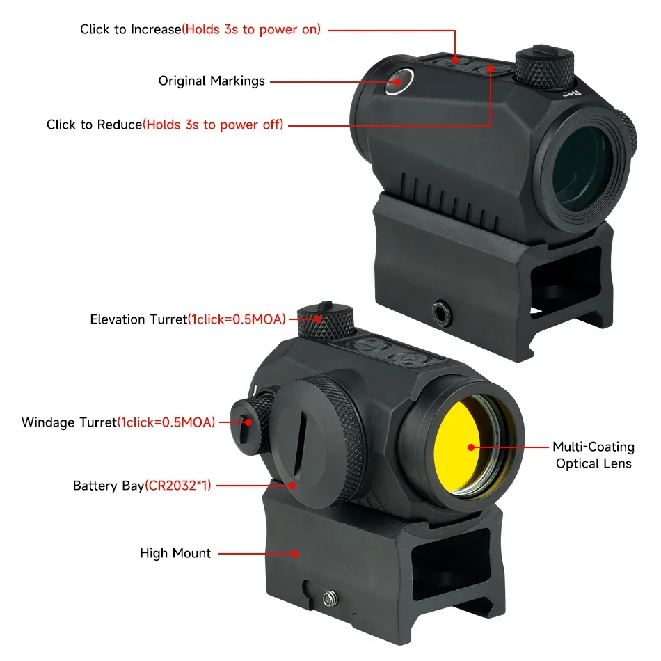 Imagem -04 - Tactical r5 Red Dot Sights para Airsoft Gun Rifle Sight Reflex Hunting Scope Óptica Riflescope Acessório Viewfinder 2moa