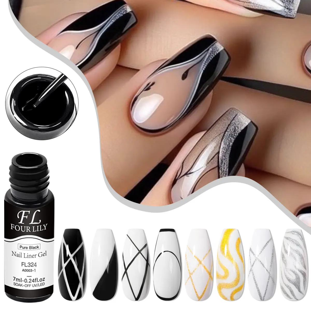 4 stücke Nagel Liner Gel Polnisch Kit Schwarz Weiß Gold Silber DIY Nagel Liefert Vernis Maniküre Design UV/LED zeichnung Malerei Gel Kleber