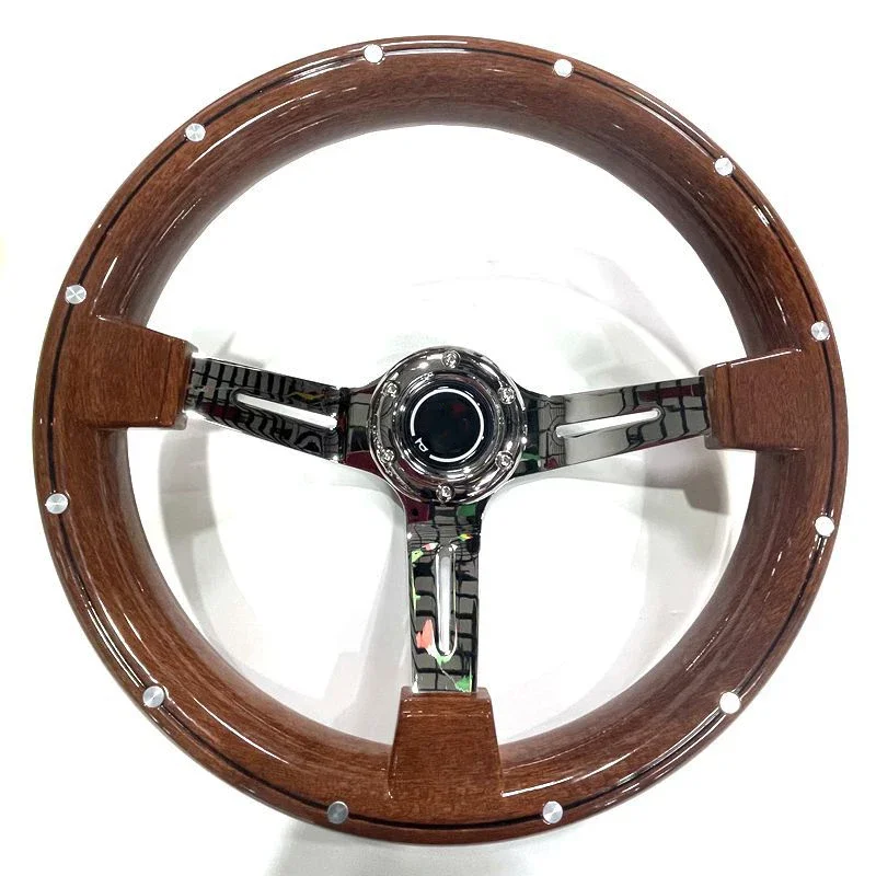 Universal Modification Peach Wood Steering Wheel 14 Inch Imitation Peach Wood Screws Electroplating Frame Steering Wheel ABS