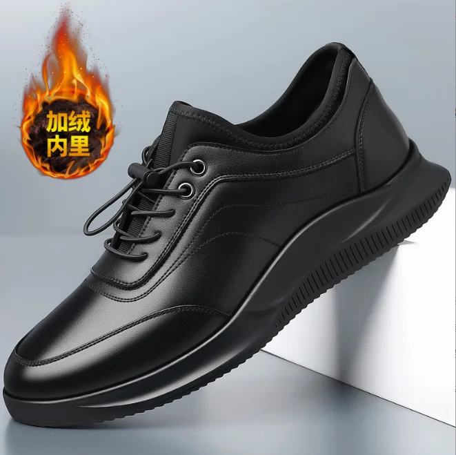 أحذية جديدة للرجال أحذية جلدية كاجوال موضة أحذية رياضية بنعل سميك أحذية رياضية مكتنزة برباط أسود رائع #6