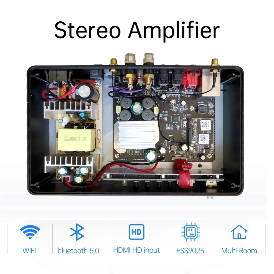Amplificatore stereo 60Wx2 ESS9023 DAC Ricevitore audio HiFi WiFi Bluetooth 5.0 Supporto multiroom Airplay 2 Alexa per altoparlante domestico