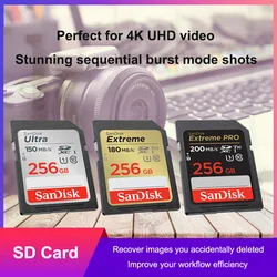 SanDisk Extreme PRO SD Card 32G 64G 128G 256G SDHC SDXC UHS-I C10 100M/s-200MB/s U3 Memory Card Support V30 4K for Camera/DV/SLR