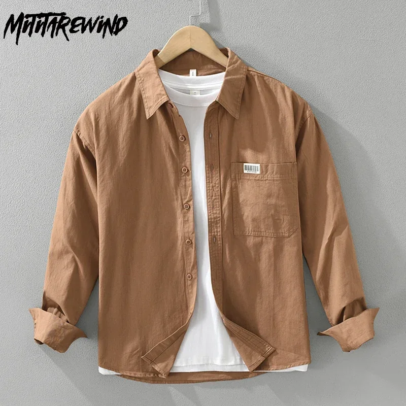 

2026 Spring Summer New Men's Shirts Japan Style Long Sleeve Shirt Man Lapel Collar Pure Cotton Casual Shirts Pocket Loose Tops