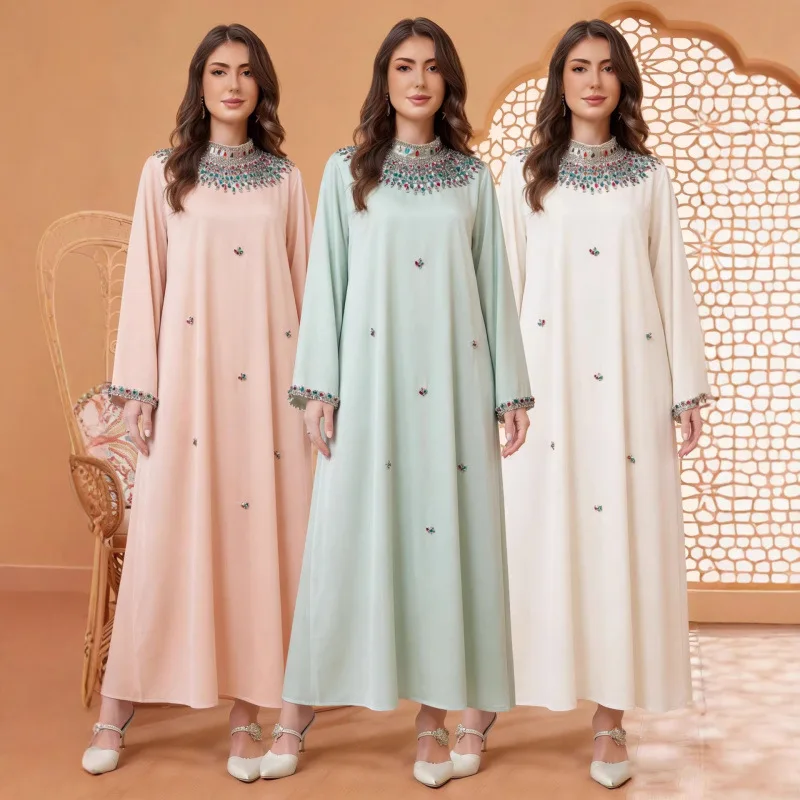 

Abaya Dress Women Eid Muslim Dubai Party Dresses Jalabiya Vestidos Beading Morocco Kaftan Islam Abayas Ramadan Arab Long Robe