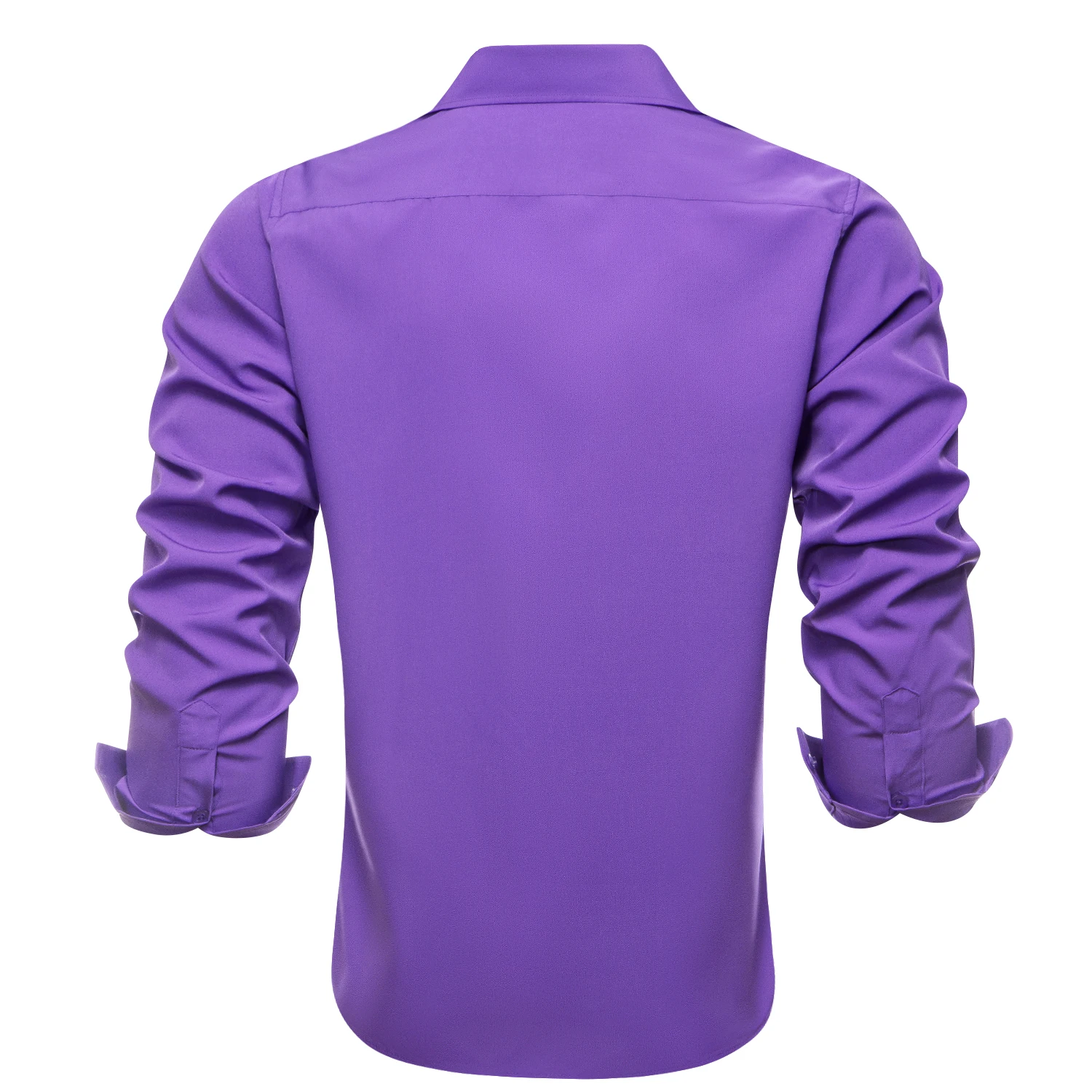 Violet Purple Solid Silk Men\'s Shirts Spring Autumn Long Sleeves Lapel Slim Fit Shirt Wedding Formal Business Party Gifts Hi-Tie