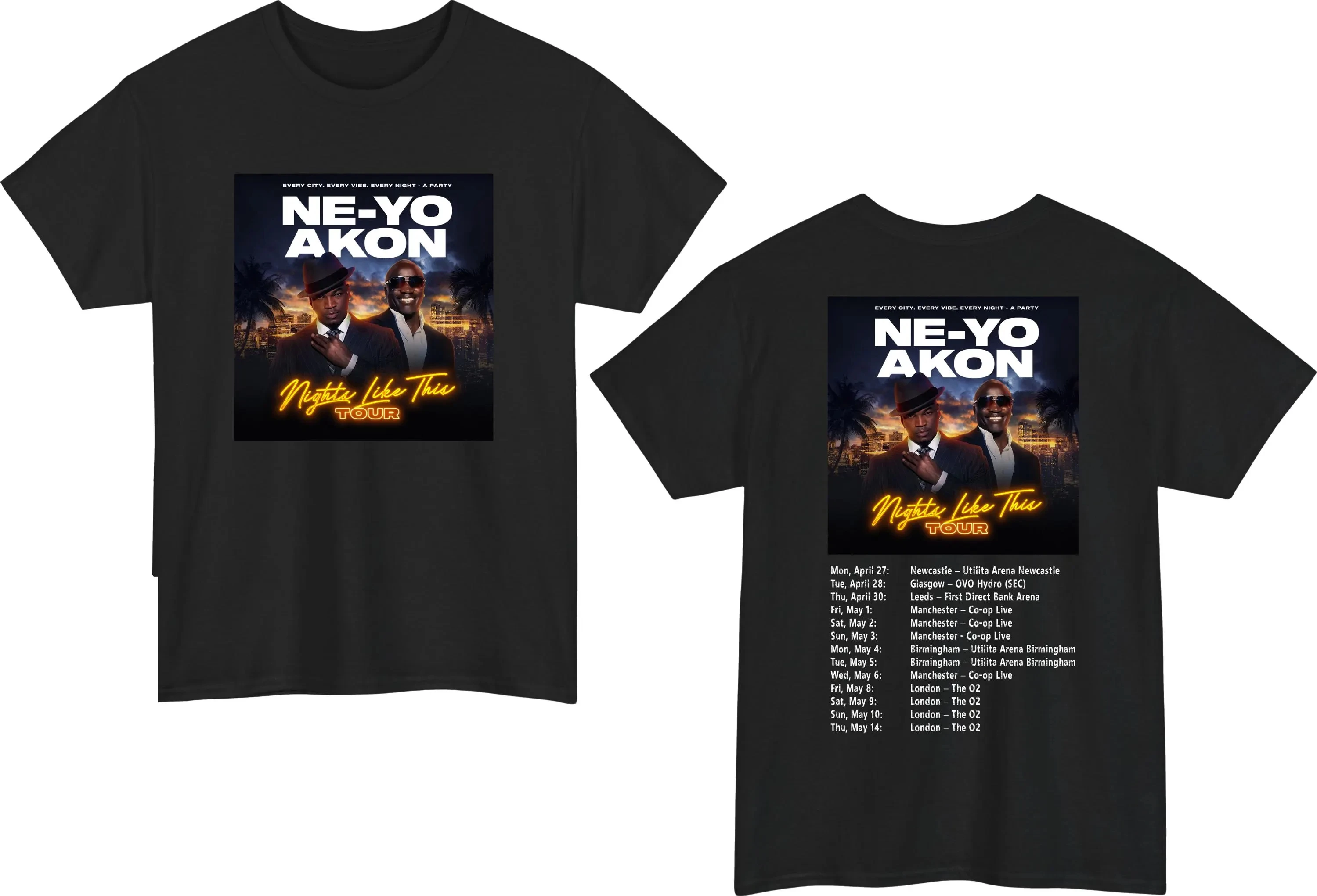 26 women men Ne-Yo Akon Nights Like This Tour T-Shirt, R&B Concert Tou T-Shirt, Comfortable, Breathable, High-Quality, Ins