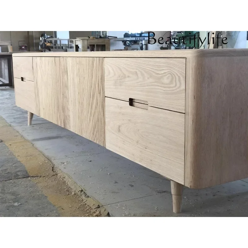 X French Solid Wood Red Oak Living Room Audio-visual TV Cabinet, Modern Simple Sparrow Villa
