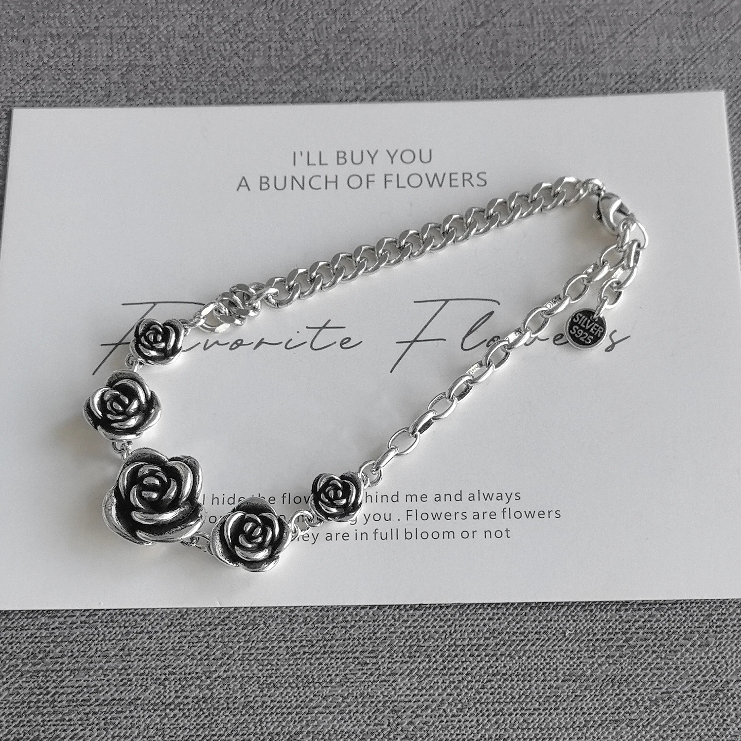925 Sterling Silver Bracelet Rose Flower Linked Vintage Punk Adjustable Chain For Woman Girl Jewelry Gift Dropship Wholesale