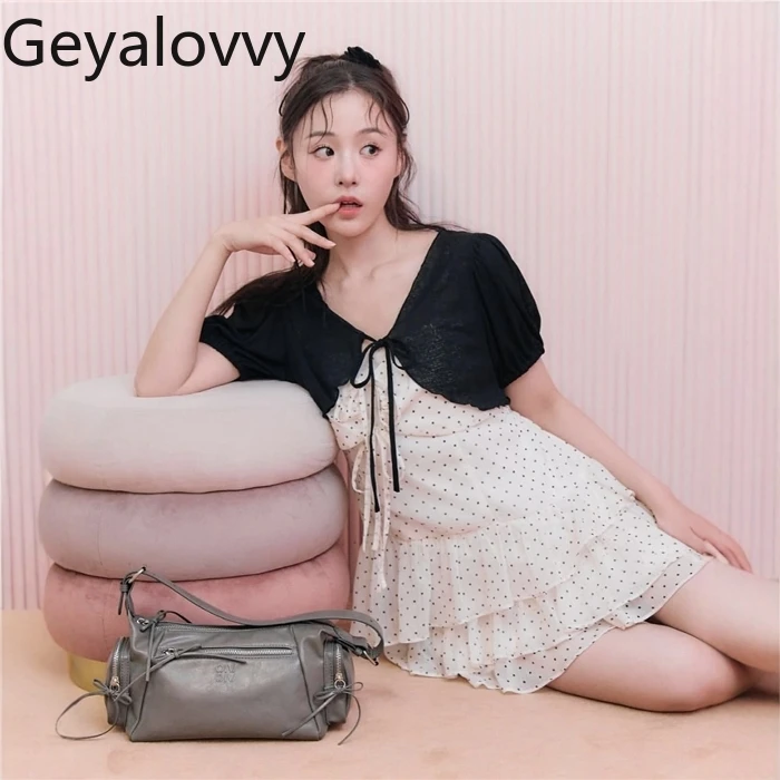 

Summer New Girls Sweet and Fresh Floral Lotus Leaf Edge Suspender Short Dress + Thin Lace-up Cardigan Two-piece Set Outfits