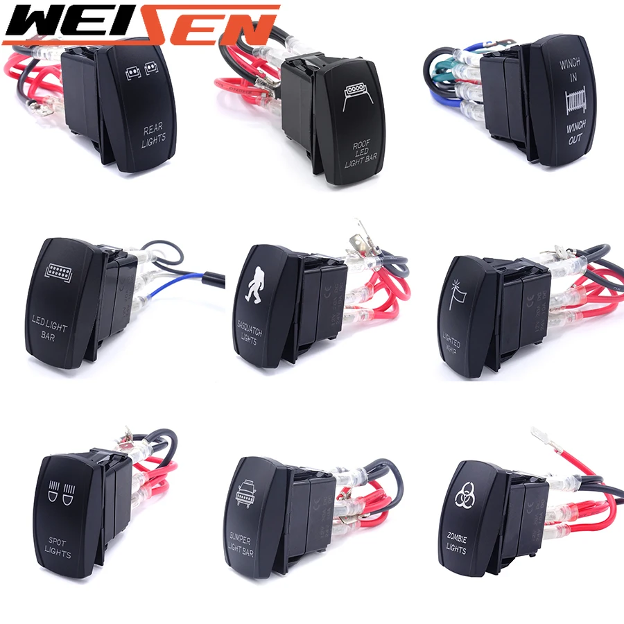 12V 24V Car Boat Caravan Rocker Switches Truck SPST Switch Carling Waterproof 5 Pin Switch Blue LED Light Bar UTV Light Switch