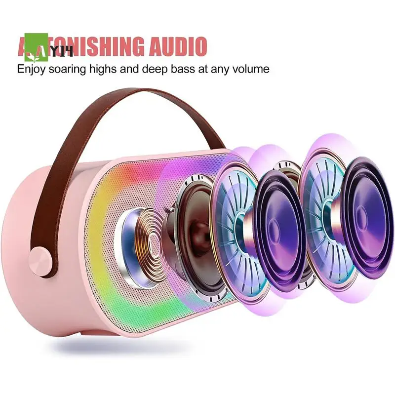 AY14 -Mini Karaoke Machine, Portable Bluetooth Speaker Set With 2 Wireless Microphone With LED Lights (Blue) Easy Install