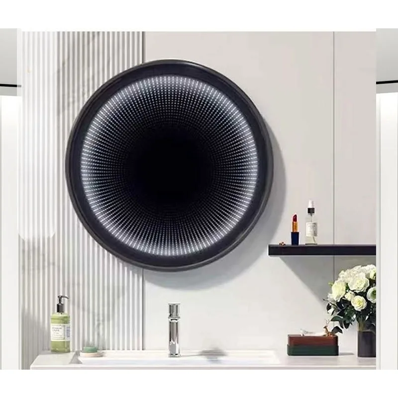 Tunnel mirror intelligent led luminous bathroom mirror cross-border hand sweep switch toilet space-time art makeup abyss mirror