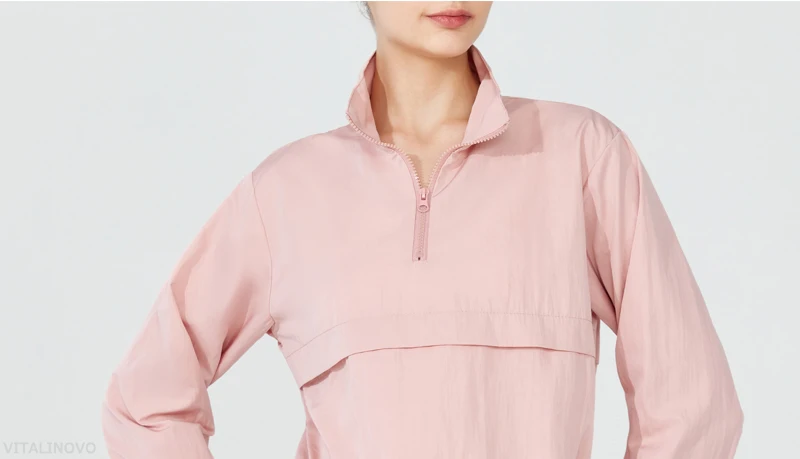 VITALINOVO Damen-Sportjacke, leichter Pullover mit Viertelreißverschluss, für Golf, Wandern, Laufen, Windjacke, UPF50+, wasserdichte Jacke – Detail 14