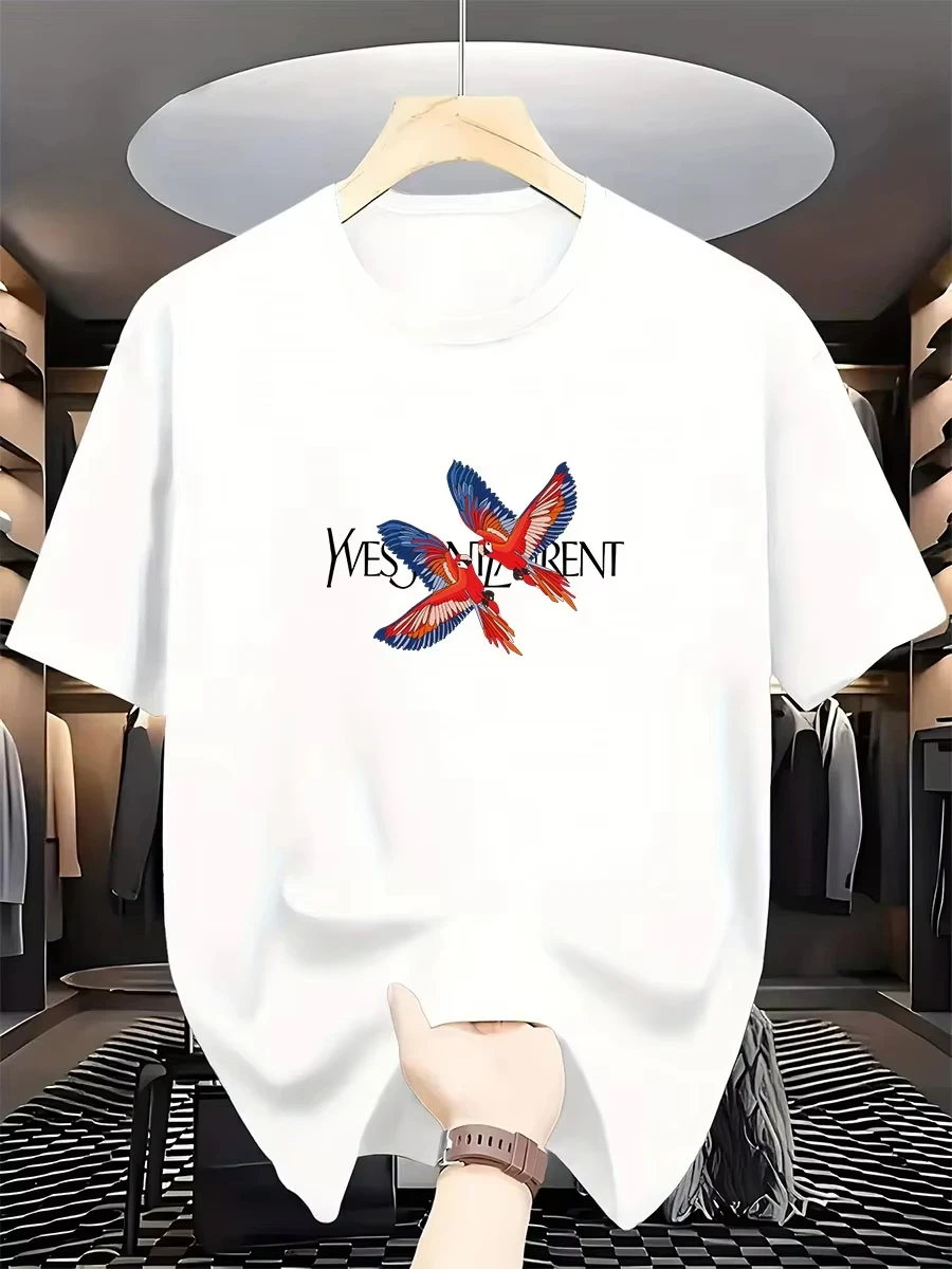 Men's T-shirt Fashion 2026 Summer New Model Parrot-pattern Men and women International Brand Printed Round Neck Cotton T-shirt