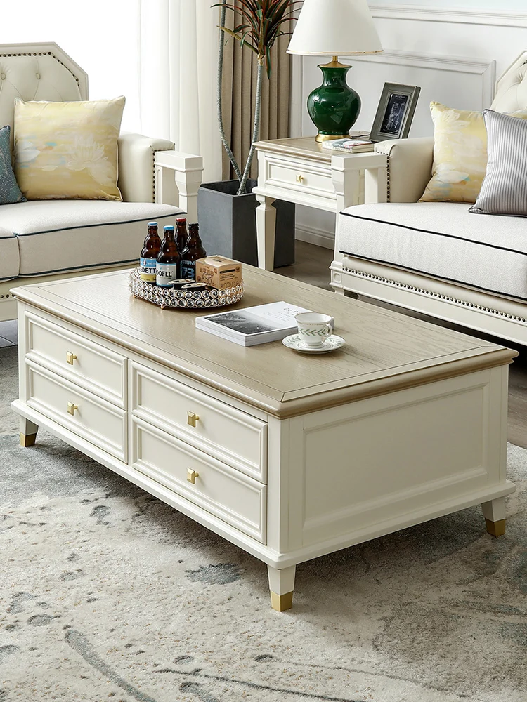 

American light luxury solid wood coffee table TV cabinet combination living room small apartment household furniture tea table