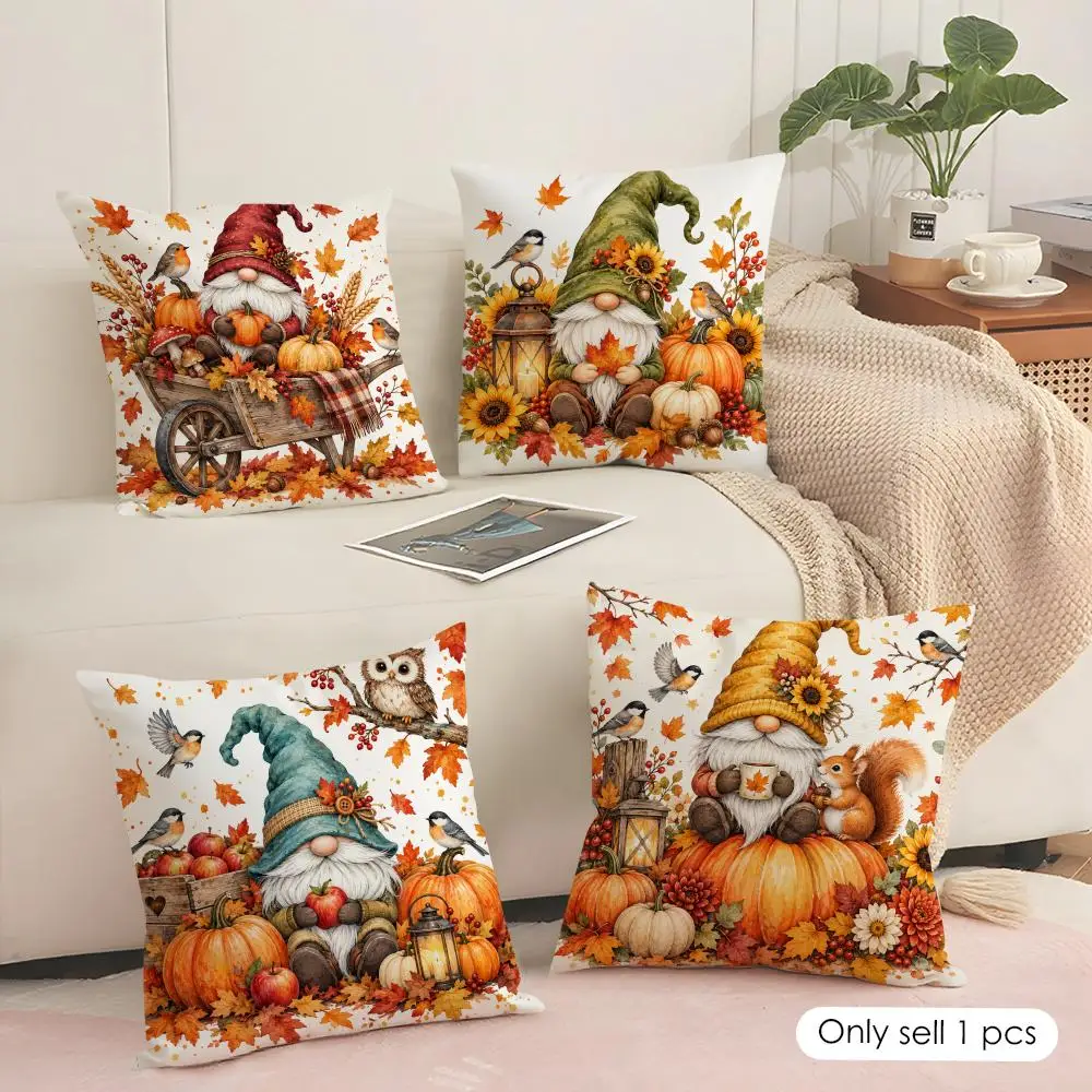 Harvest Gnome Autumn Cushion Cover Soft Short Plush Pillow Cover Smooth Cozy Texture Aesthetic Cushion Case Home Decor