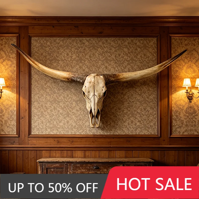 Large Resin Bull Head Statues Wall Hanging Art Simulation Retro Sculptures Creative Living Room Bar Statues Crafts Decoration