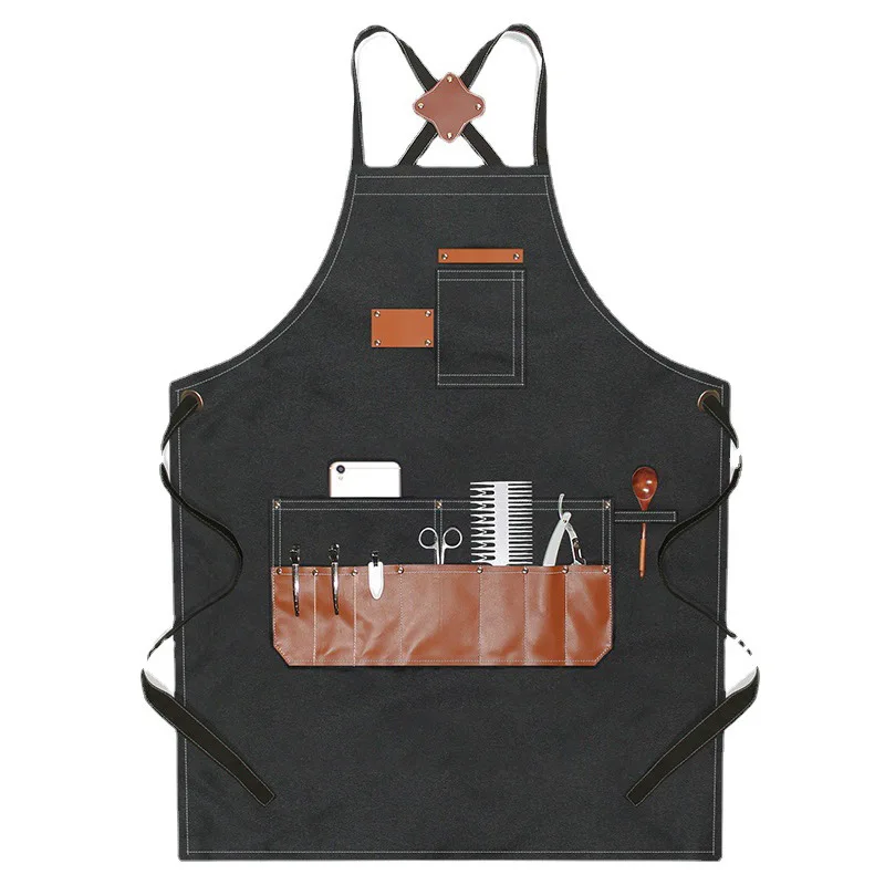 Delantal de peluquero con múltiples bolsillos de lona impermeable, ropa de trabajo de pintura para hombres y mujeres, delantal antiincrustante para café