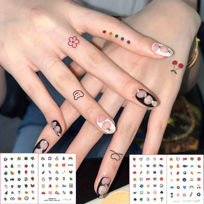 4 Sheets Finger Tattoo Sticker Temporary Tattoo Waterproof and Long-lasting Baby Art