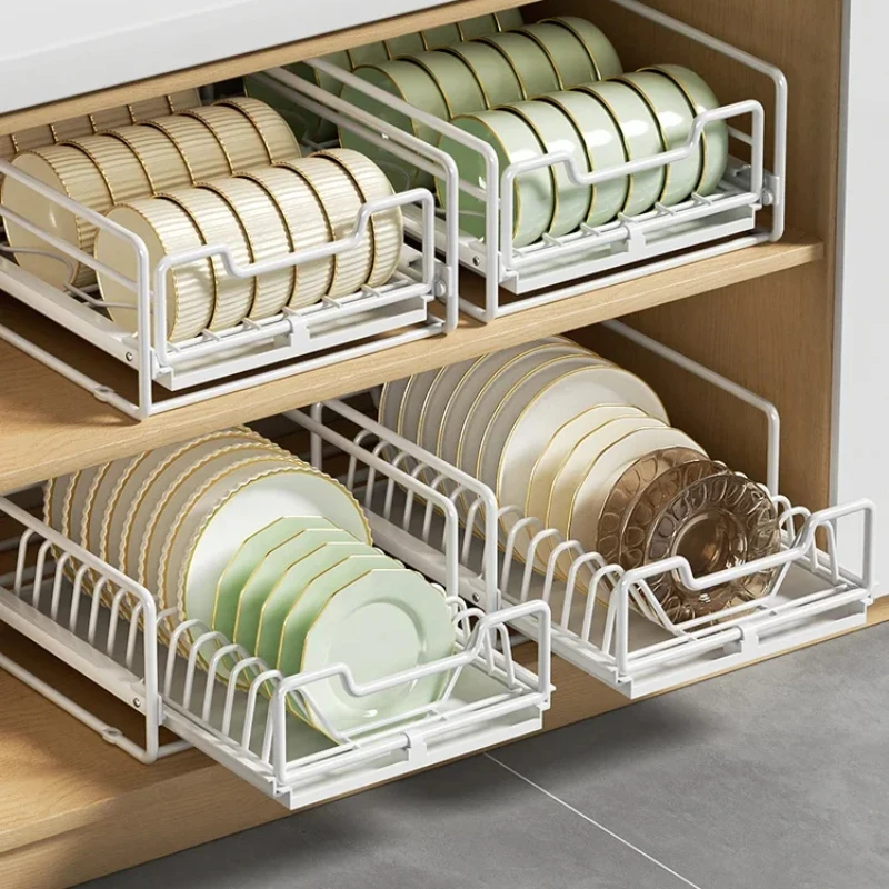 Dish storage rack kitchen free bowl rack drawer basket cabinet built-in layered shelves drawer type basket