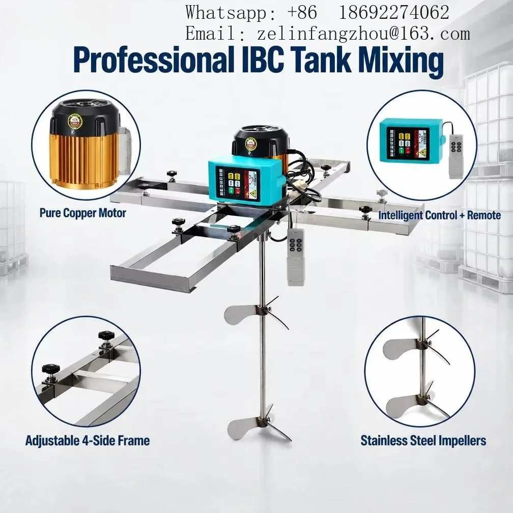 IBC Tote Tank Electric Mixer Pure Copper Motor Intelligent Frequency Controller Remote Control Stainless Steel Frame