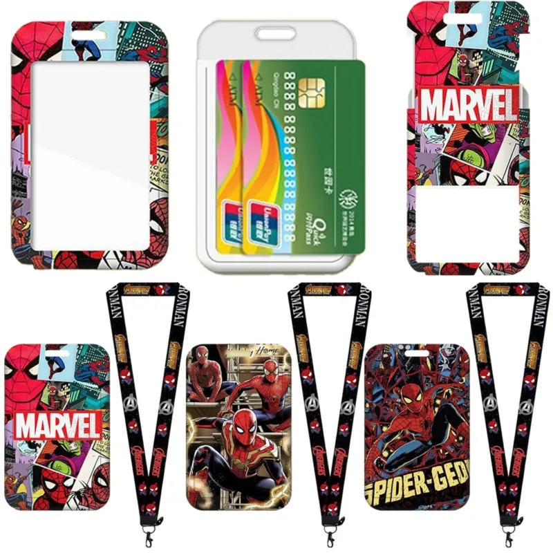 Cartoon Anime Disney Marvel Card Holder Spiderman Sleeve Lanyard ID Bus Cards Work Permit Credential Protect Cute Kids Gift