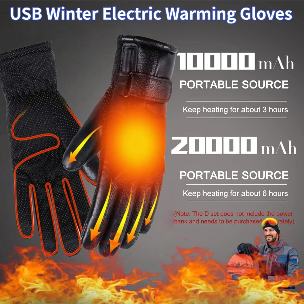 

USB Electric Heated Gloves Motorcycle Winter Moto Heated Gloves Warm Waterproof Rechargeable Heating Thermal Gloves For Snowmobi
