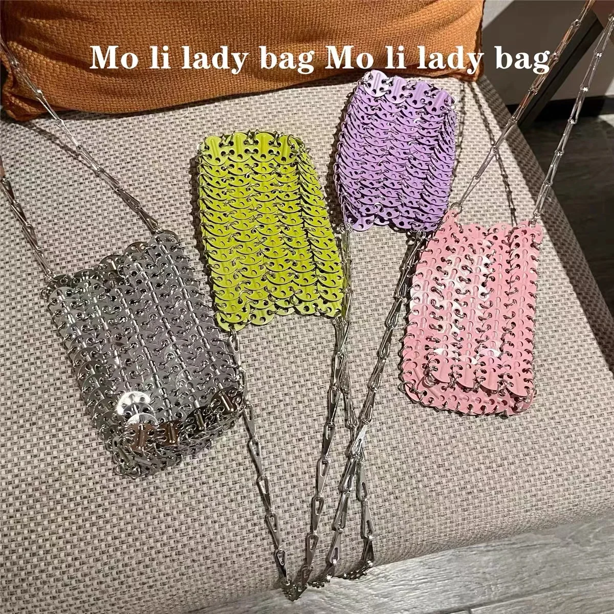 Bling Shiny Metal Sequined Woven Handmade Square Bag Women Fashion Handbag Lady Purse Shoulder Crossbody Bag Mobile Phone Bag