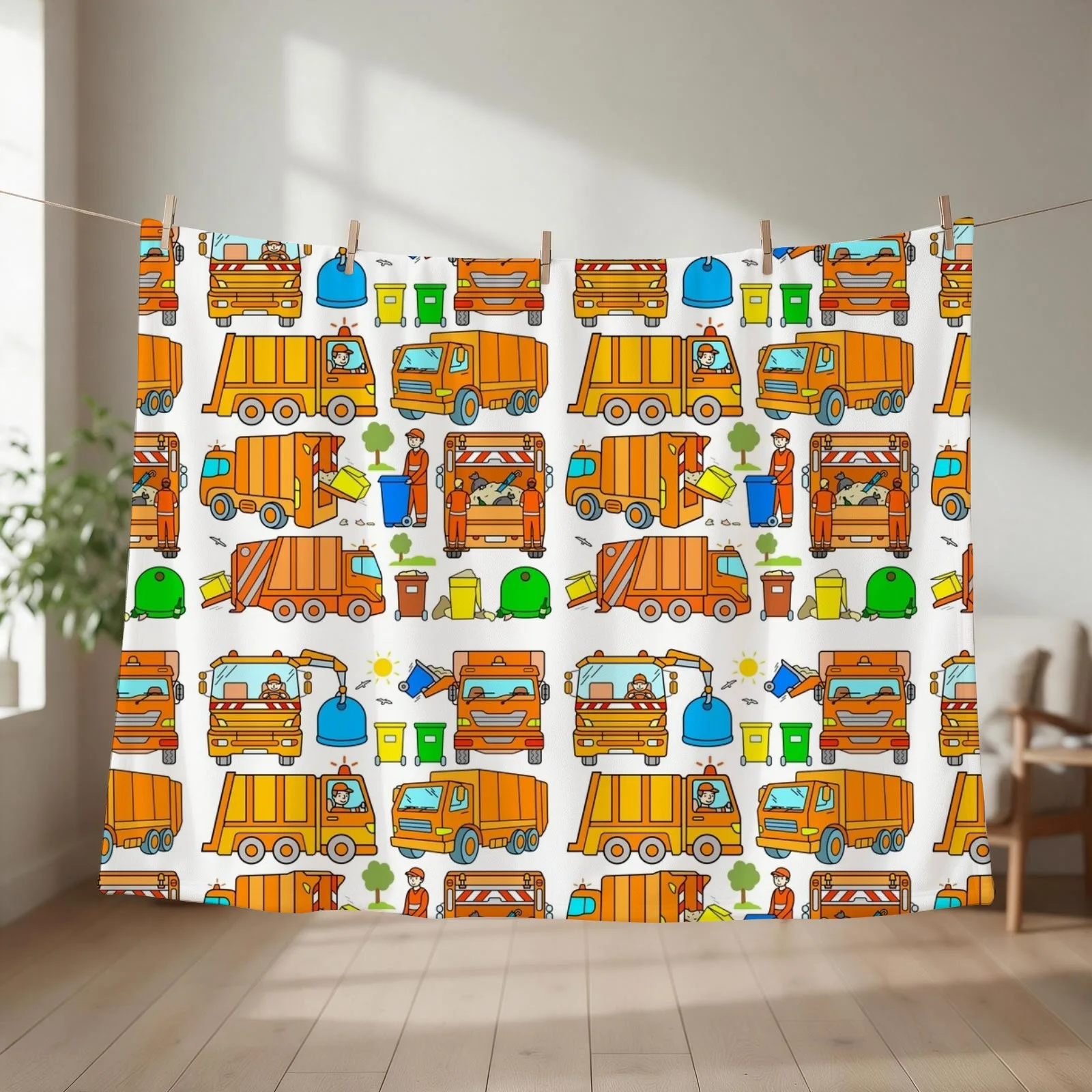 Garbage Truck Design Trashtrucks Rubbish Collection Vehicles Throw Blanket couch cozy soft plush fuzzy picnic outdoor blanket