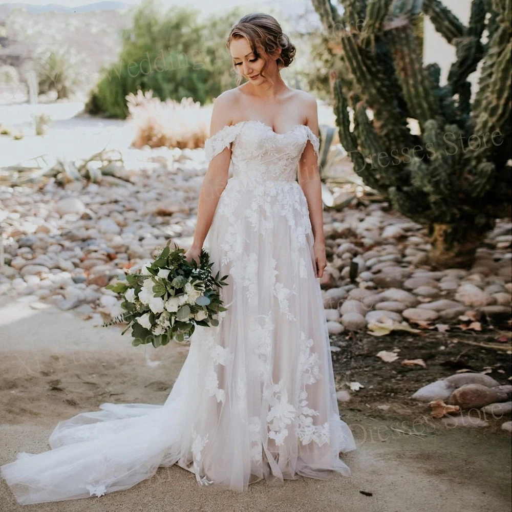 Vestidos de casamento feminino fascinante, fora do ombro vestidos de noiva, apliques de renda, querida moderna, 2022