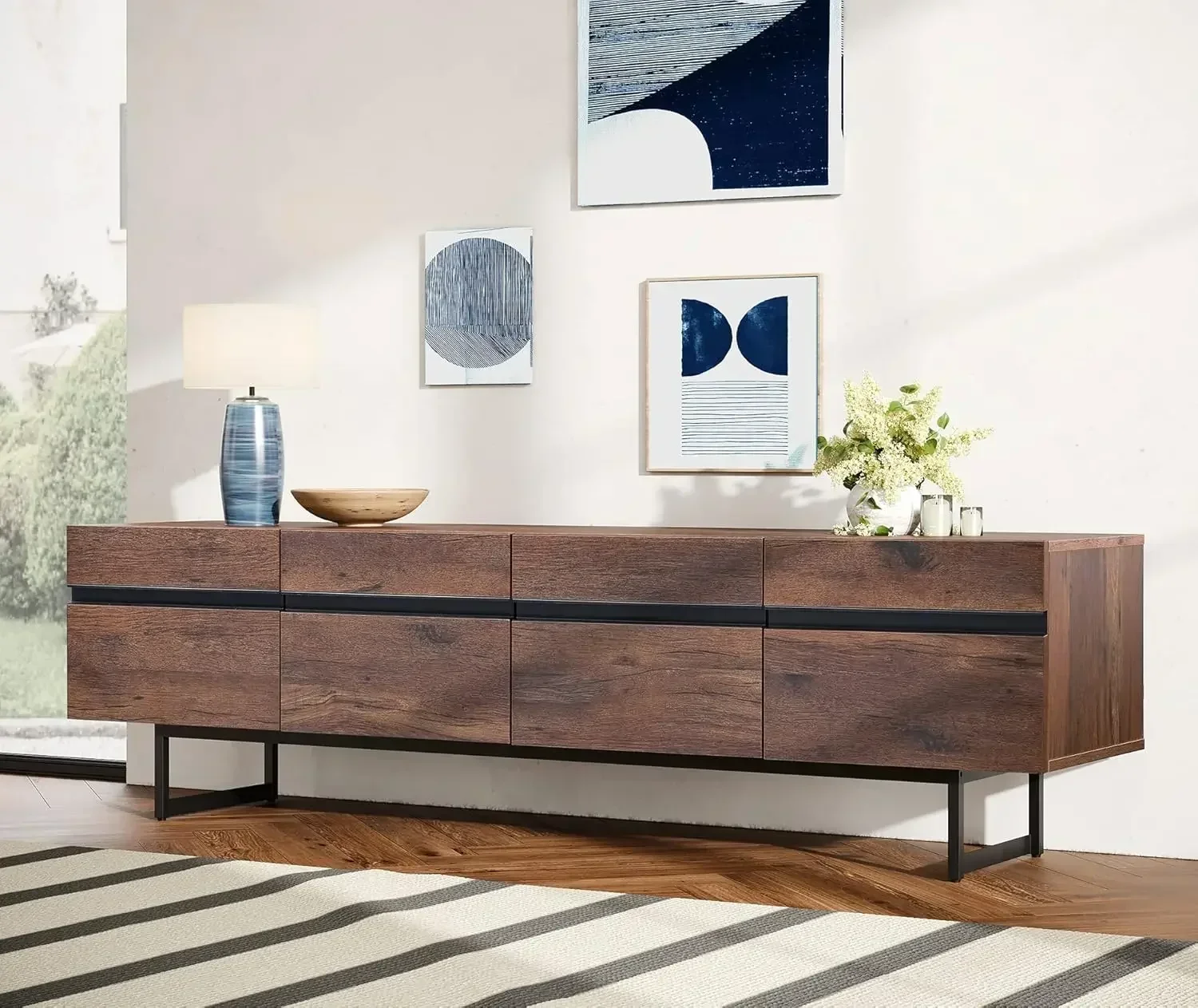 [وصول جديد، اشتر الآن! ]حامل تلفزيون حديث لتلفزيون ما يصل إلى 75 بوصة، وطاولة وحدة تحكم تلفزيون لمركز الترفيه الخشبي مع خزائن تخزين Me