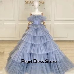 Exquisite and Gorgeous Tulle Prom Dress with a Bra Top and Grey Blue Evening Dress Vestidos De Noche Layered Cake Skirt