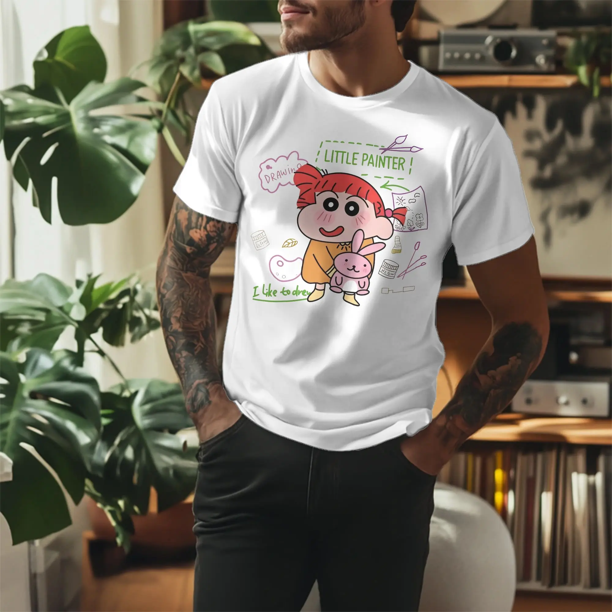 Retro Crayon Shin-chan T-Shirt Men Cotton Short Sleeve Sakurada Nini Round Neck Summer Top Tee