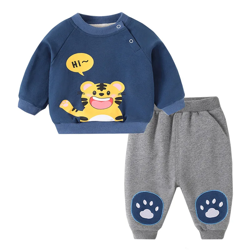 Ins Autumn Baby Boy Sweatshirt 2PCS Clothes Toddler Infant Boys Cartoon Tops Patchwork Contrast Jogger Pant Kids Boys Tracksuits