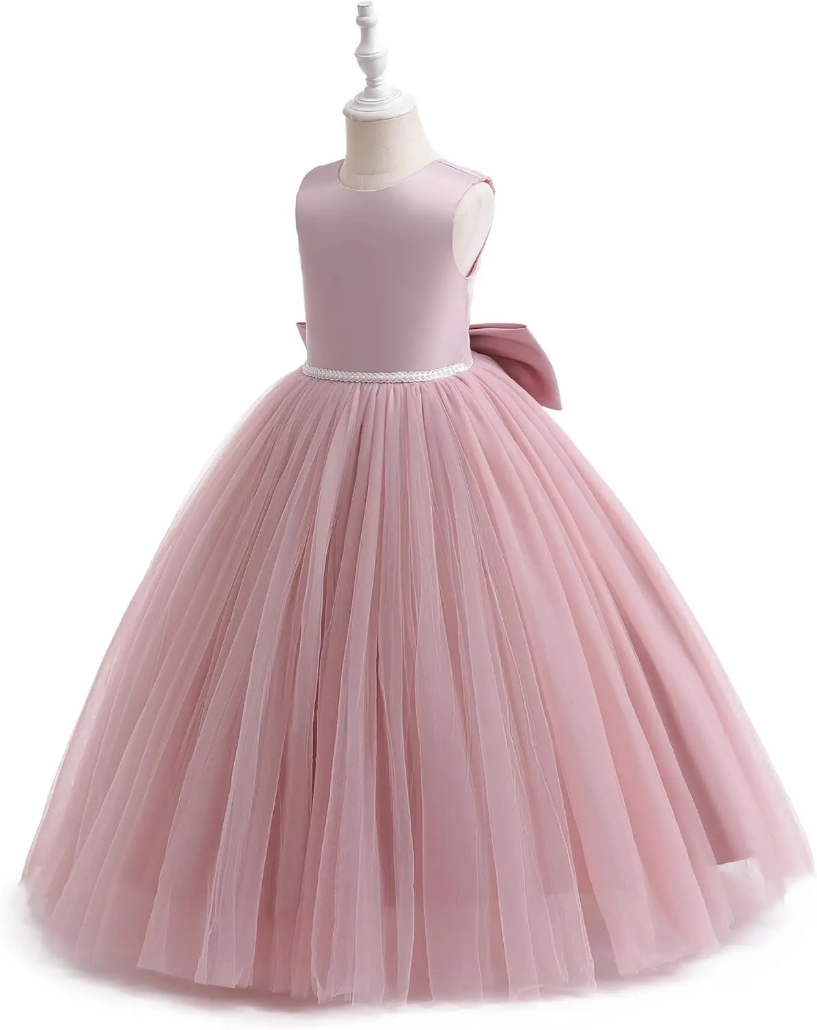 Robe de demoiselle d'honneur en Satin pour filles, dos ouvert en V, longue ligne a, robe de princesse de concours de mariage, robe de bal à fleurs