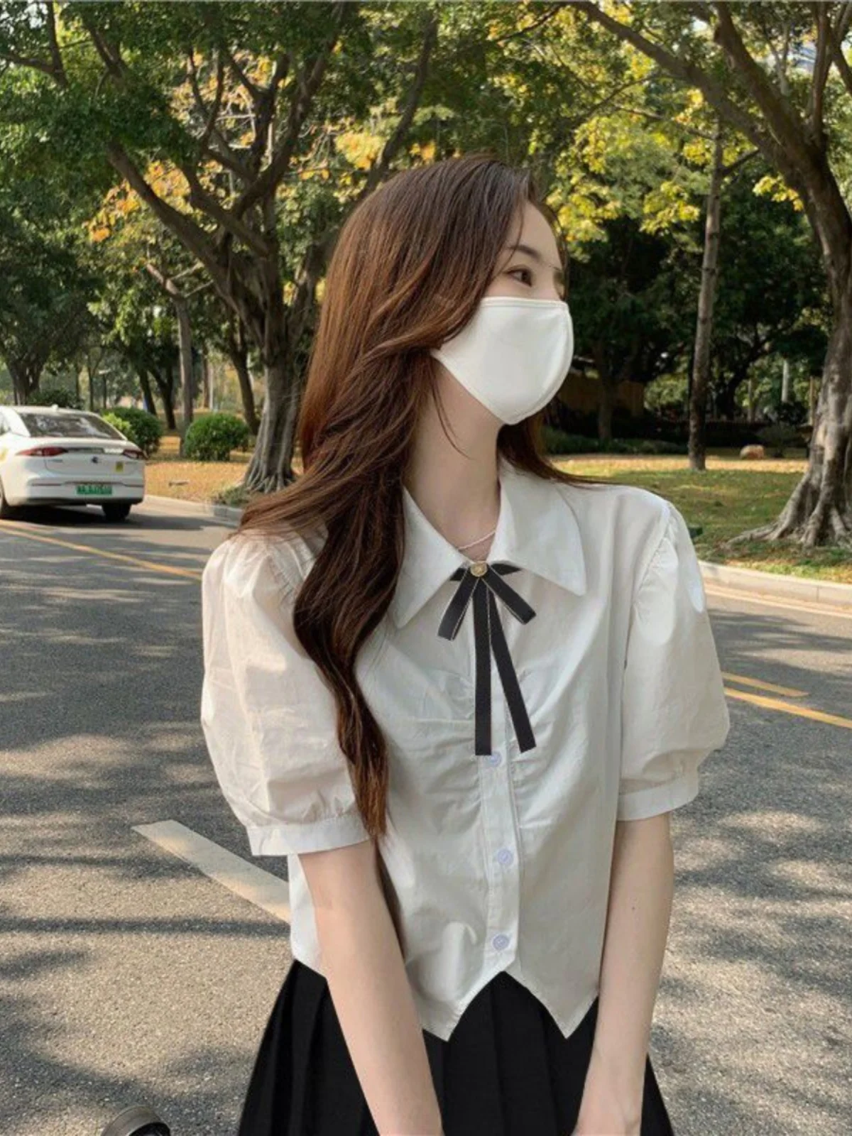 

Женская белая рубашка с коротким рукавом и рукавами-фонариками, модный дизайн, для узкого круга аудиторий, в студенческом стиле, приталенный топ, милый стиль, с воротником