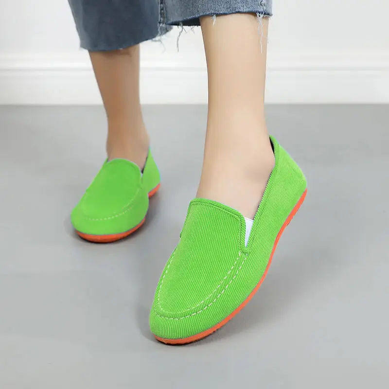 

Green Canvas Slip-on Loafers Women Summer Casual Shoes Flat Heel Mom's Comfort Walking Flats Old stylish Driving Shoes