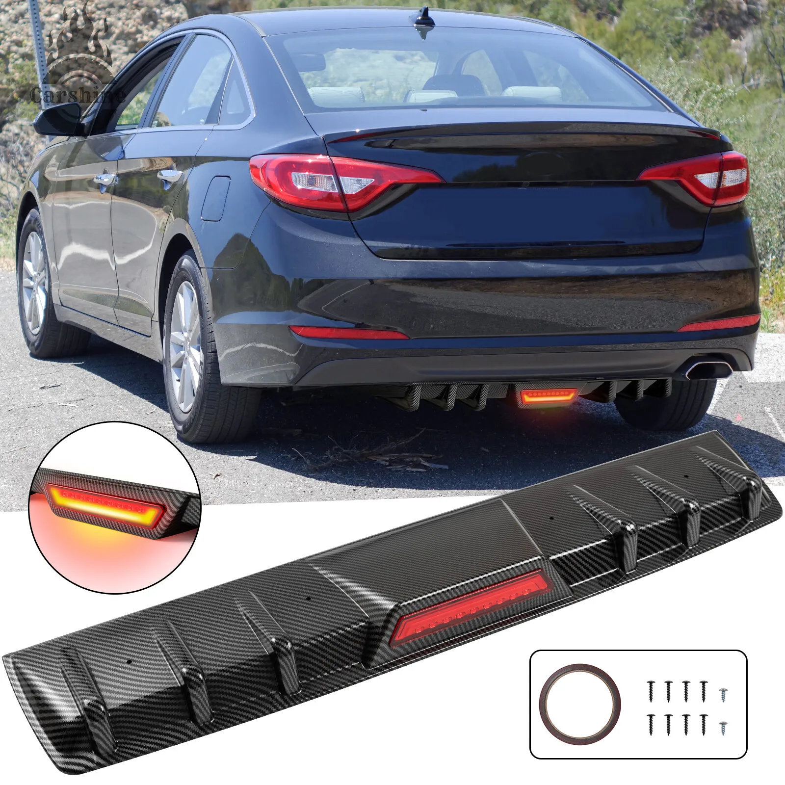 

For Hyundai Sonata Rear Bumper Diffuser w/LED Brake Stop Tail Light Spoiler