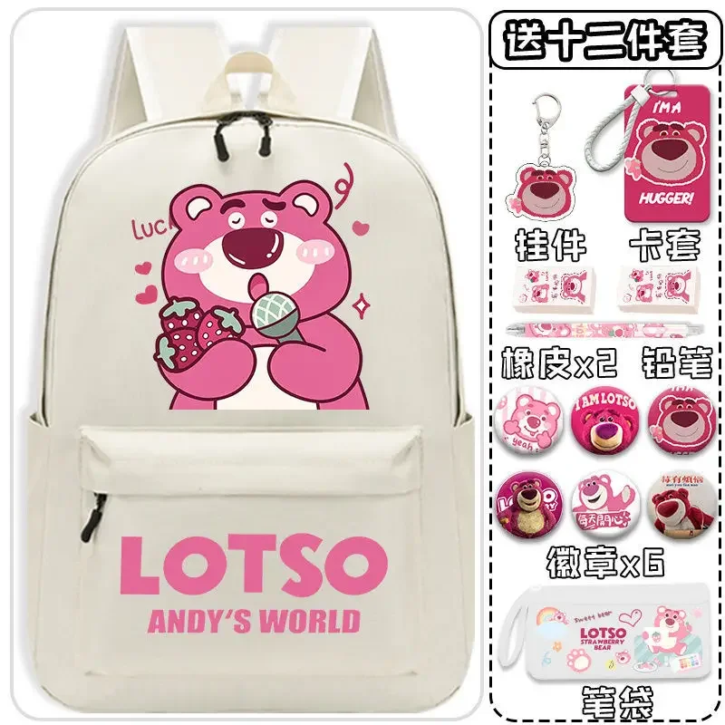 Sanrio-mochila escolar de oso de fresa para hombres y mujeres, mochila ligera Simple de gran capacidad, mochila para estudiantes, duradera, nueva