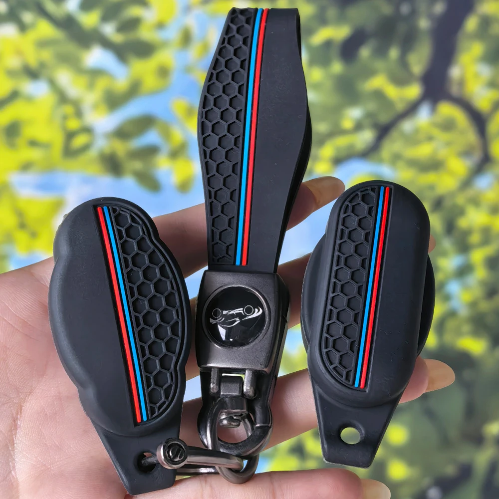 Tri‑Color Racing Stripe Key Case With Keychain, Honeycomb Shell for Zontes 125 150 350M 368D 368E 368G Motorcycle