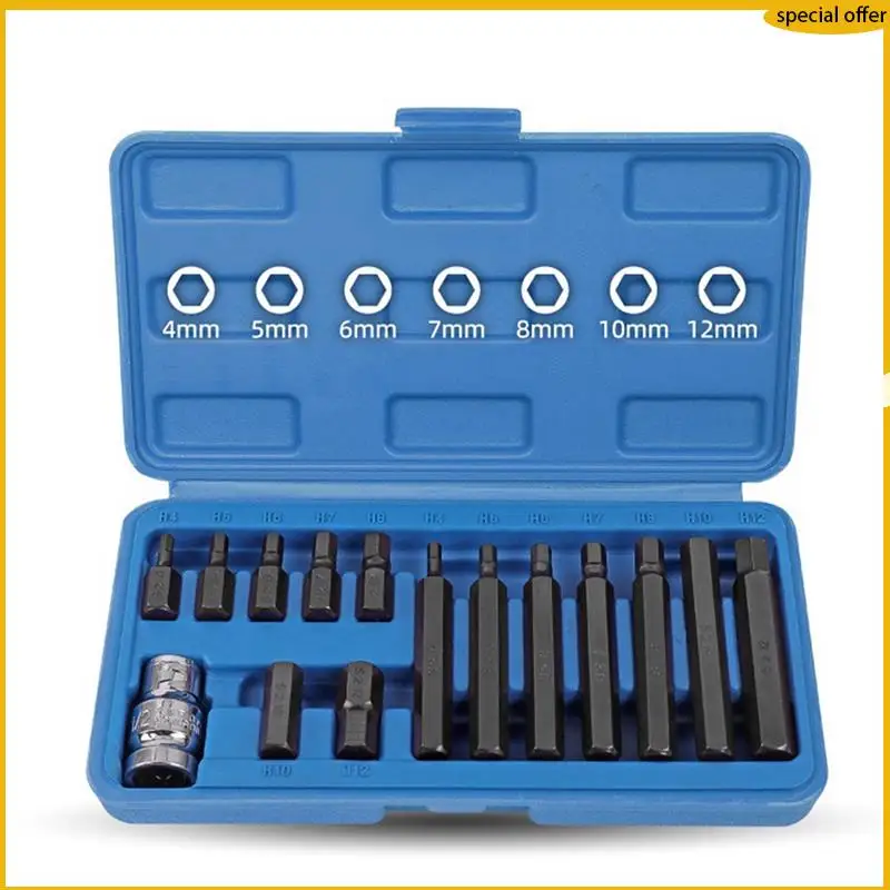 A50I 15 peças de soquete hexagonal S2 chave de fenda cabeça preta e prata conjunto de chave de fenda estrela hexagonal