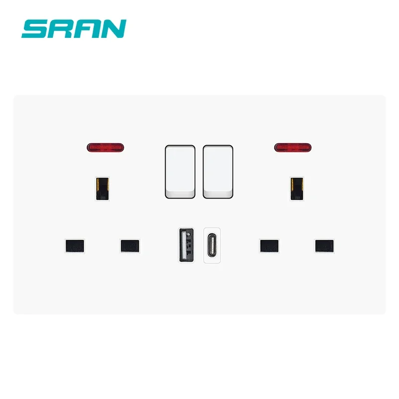 UK standard socket USB C 13A 250V,1/2/3gang 2WAY switch, 86*146mm PC panel, universal 3pin plug with switch