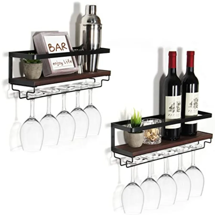 

Wine Glass Holder Wall Mounted, Hanging Wine Glass Rack for Wine Bottles, Bar Shelf Wall Mounted with Stemware Hanger, Bar Glas