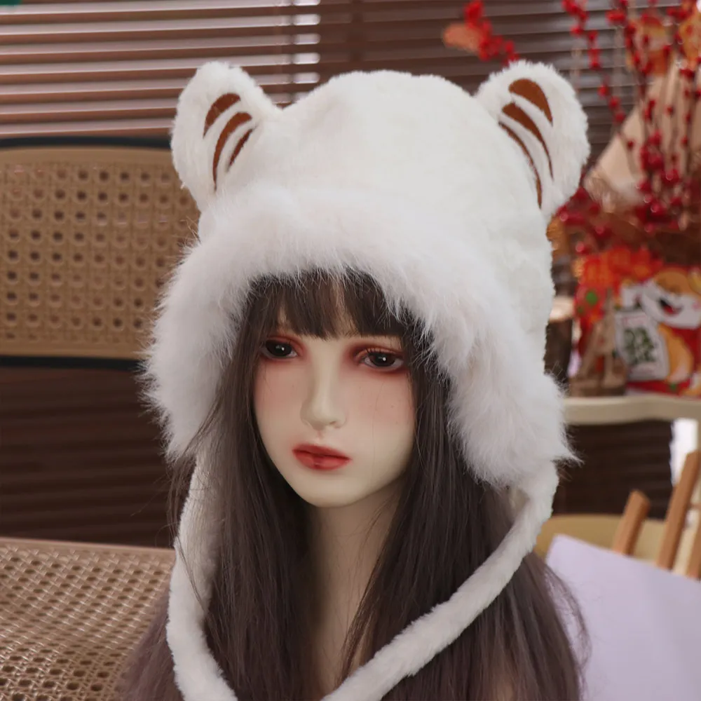 Cute Windproof Soft Fur Tiger Hat Winter Outdoor Tiger Ears Hat Fluffy Warm Ear Protection Hat Women
