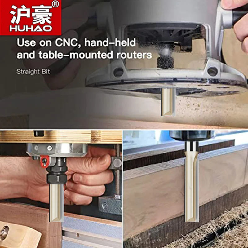 HUHAO 1/4 1/2 Pollici Gambo Extra Lungo Dritto Router Bit Fresa 2 Flauto Taglio Frese Per Legno Endmill Strumenti di Lavorazione Del Legno