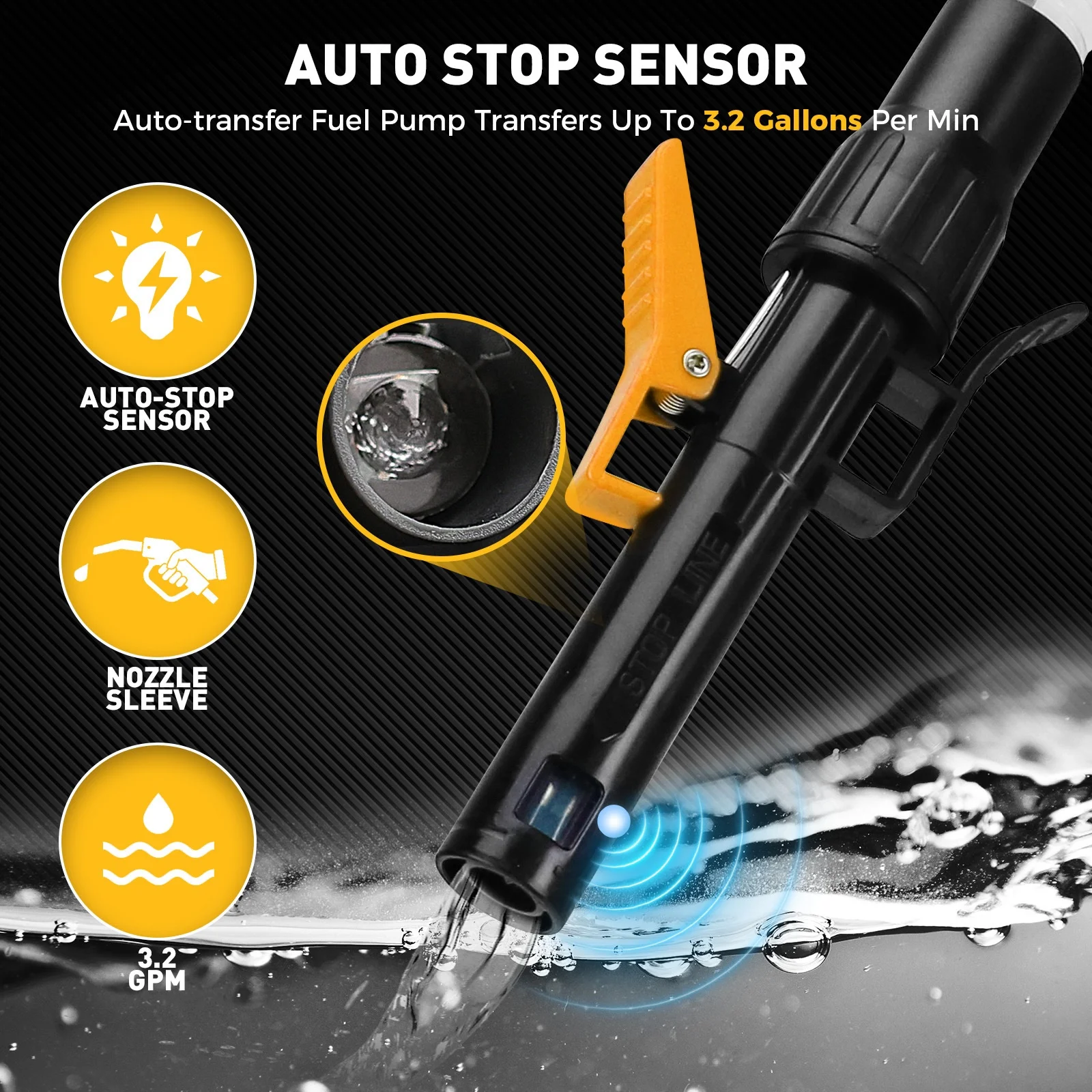 Keynew Automatic Fuel Transfer Pump with Auto-Stop Sensor (3.2 GPM) Battery Operated Plastic Can Pump with 3 Can Adapters