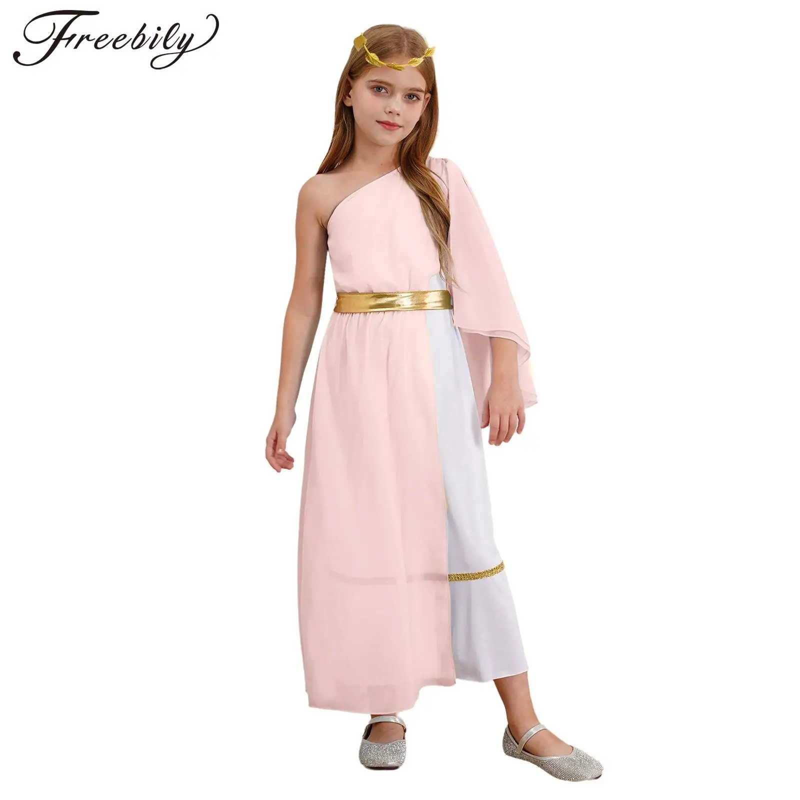 Children Cosplay Athena Roman Vintage Dress Kids Girls Ancient Greek Princess Toga Costume Teens Grecian Dress with Headband